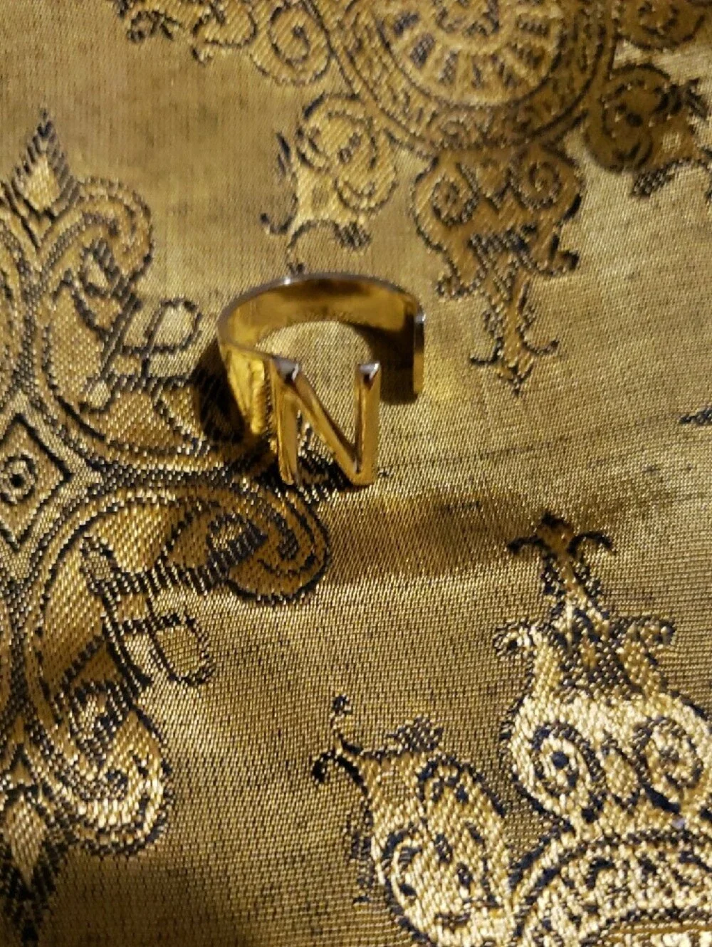 Gold Toned Letter 'N' Open Band Ring